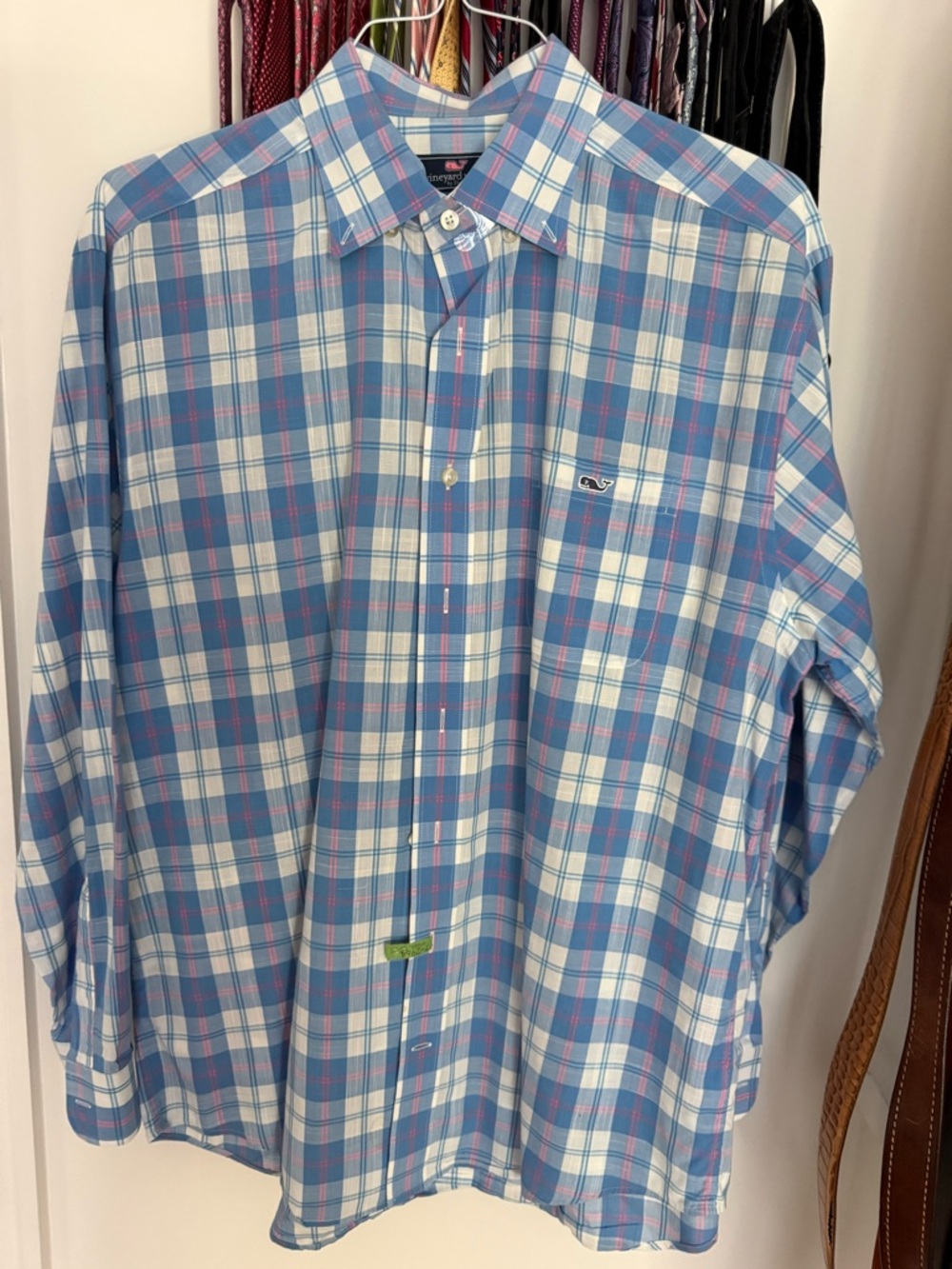 Vineyard Vines Blue, White & Pink Plaid Button-Down Shirt